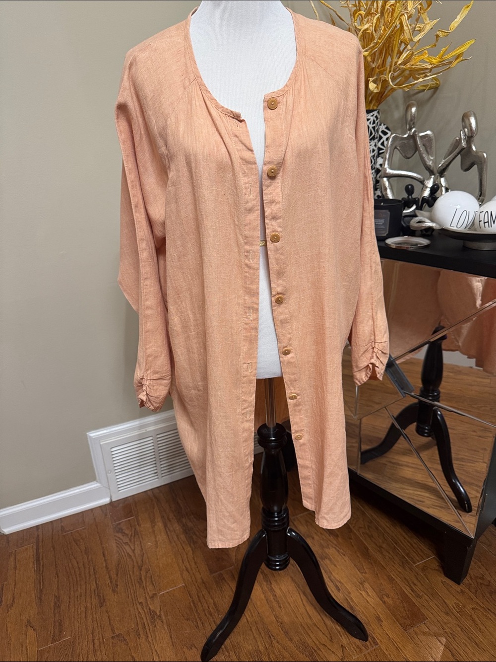 Flax Peach Longline Button-Down Tunic/Jacket/Top Size L pre-owned